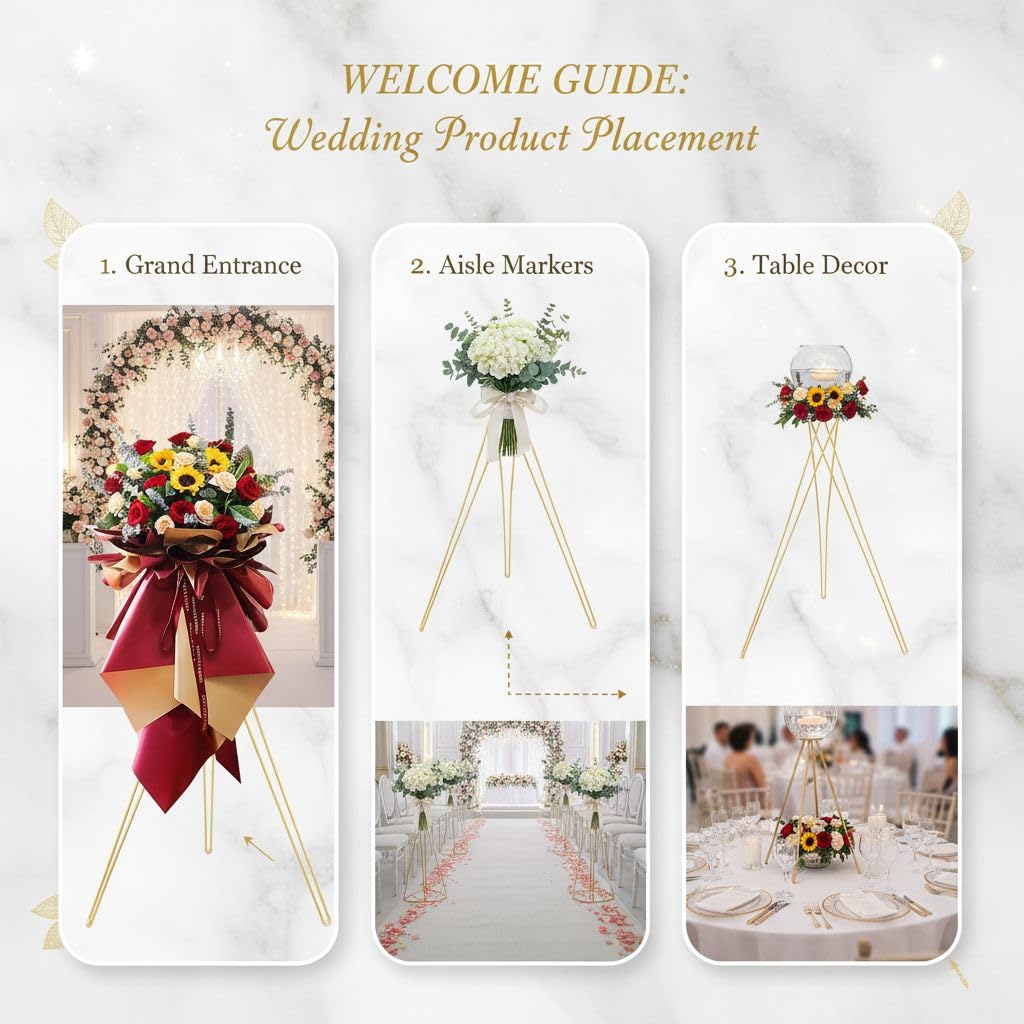 Bigsee 2 Pcs Gold Flower Stand Display -41.3" Tall Flower Arrangement Stand, Metal Flower Pot Holder Rack for Wedding Centerpieces Opening Party Reception Aisle