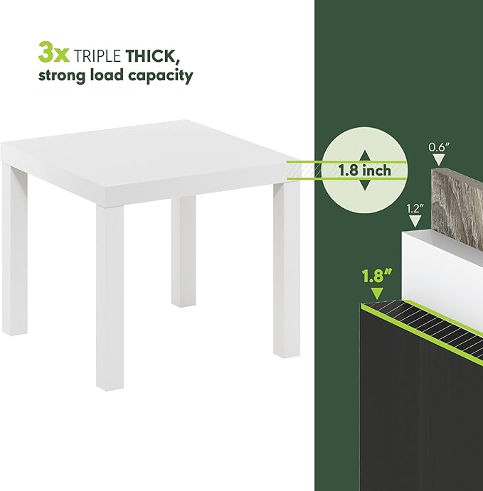 Furinno Classic Side Table, Square Modern End Table with 1.8 Thick Tabletop, Simple Night Stand, Bedside Table, Toolless Assembly, for Living Room, Bedroom, Plain White