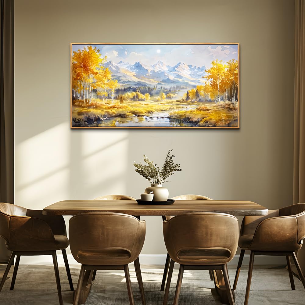 ZUITINGHUA Wood Framed Canvas Wall Art For Living Room Wall Decor For Bedroom Office Wall Decorations Yellow Tree Landscape Paintings Mountain Pictures Artwork Room Aesthetic Home Decor 20x40 In