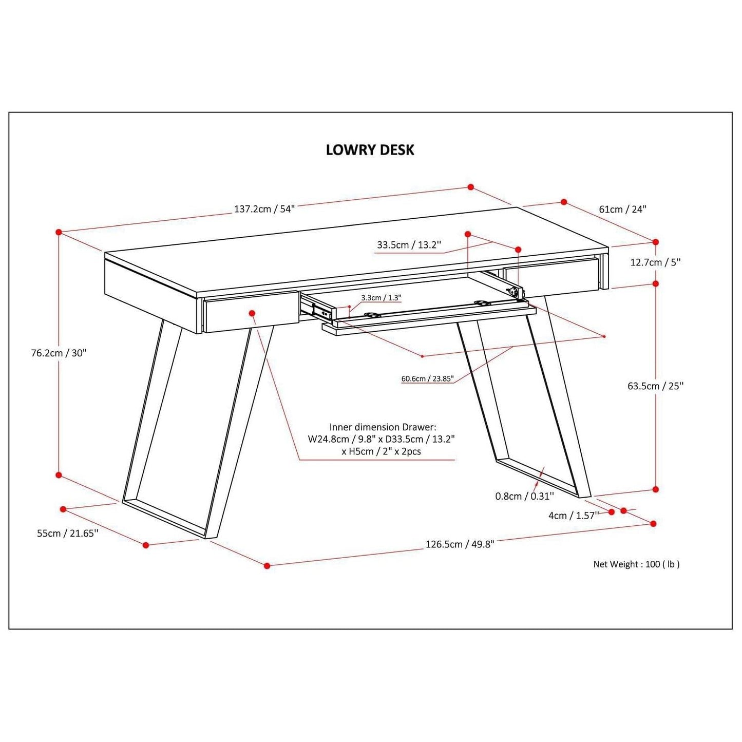 SIMPLIHOME Lowry Desk - 54 Inch Wide Solid Acacia Wood and Metal Writing Desk in Distressed Charcoal Brown, Modern Industrial Home Office Computer Table with 2 Drawers and Flip-Down Keyboard Tray
