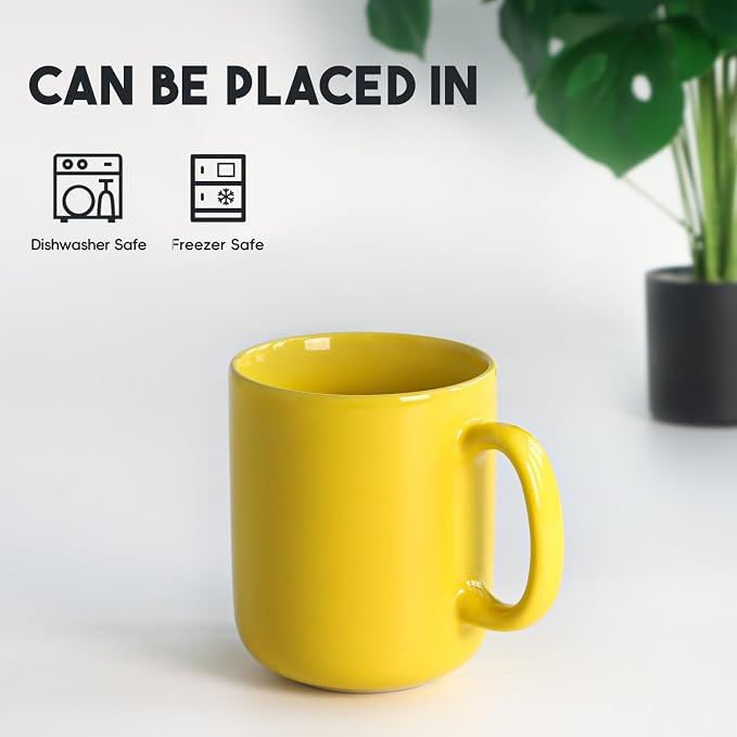 harebe 20 OZ Large Coffee Mug, Smooth Ceramic Tea Cup for Office and Home, Big Capacity with Handle, Yellow