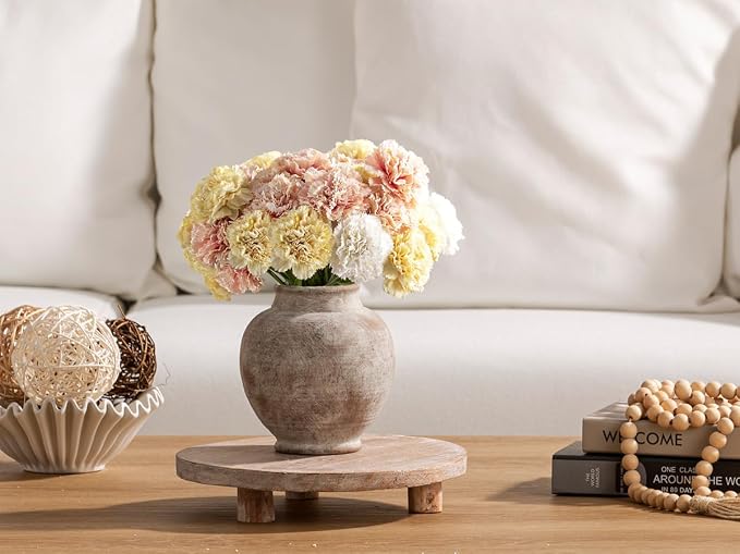 Ceramic Flower Vase, 6 Inch Small Rustic Farmhouse Vase Decorative Vases Home Decor Short Pottery Vases for Bookshelf Centerpiece Table Living Room Entryway Mantel Bedroom Bathroom Kitchen - Rustic