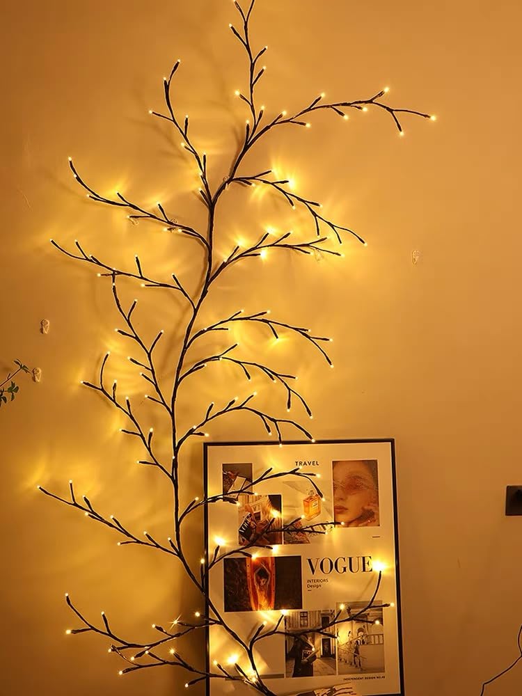 XINXIANLIAN 96 LED Willow Vine Lights 6FT Enchanted Wall Decoration Vine Lights 8 Modes for Home Indoor Wall Decoration (Warm White)