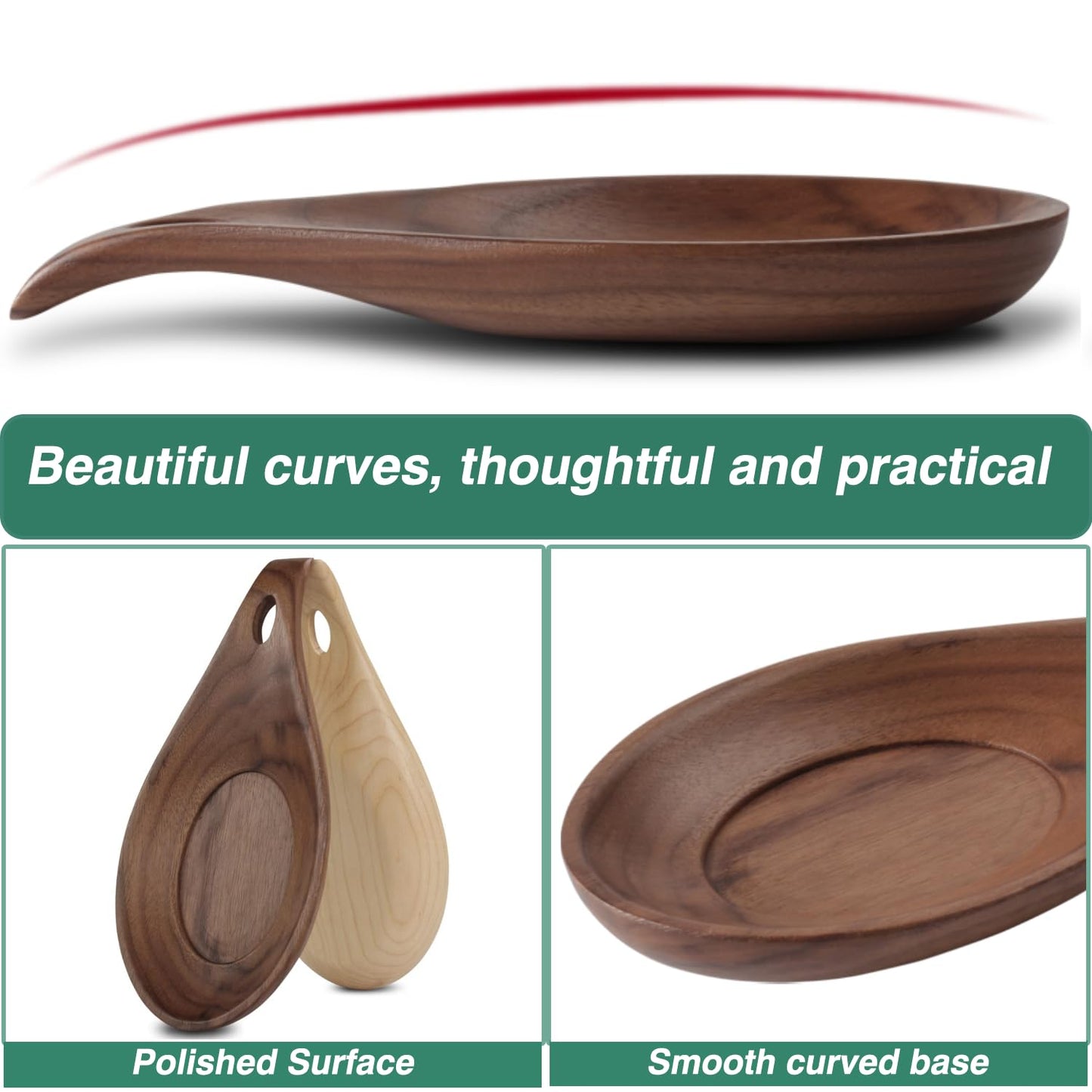 Wooden Spoon Rest for Kitchen, Spoon Holder for Stove Top or Countertop, Perfect Holder for Spatula, Spoons or Tongs(Walnut,Wood)