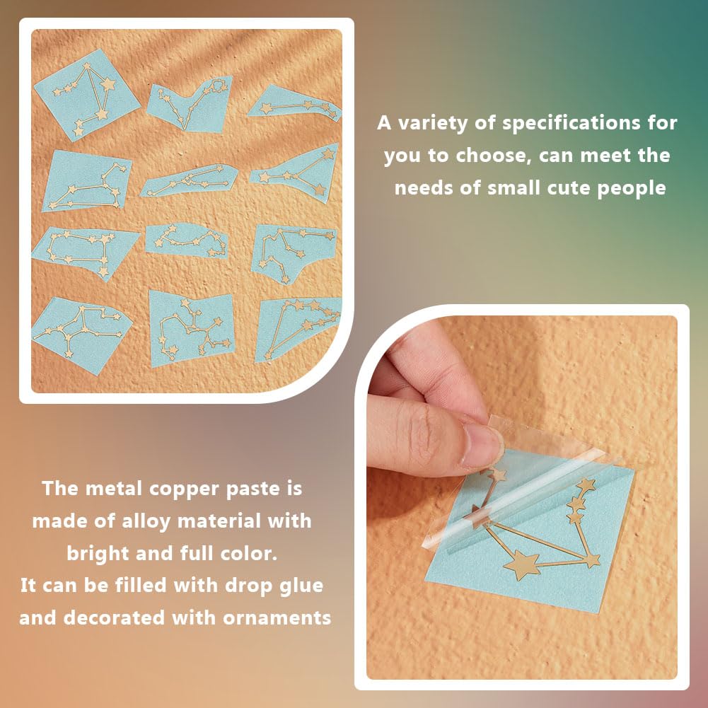 OLYCRAFT 12Pcs Orgonite Sticker 12 Constellation Sticker Energy Tower Decorate Stickers Self Adhesive Golden Metal Stickers for Scrapbooks DIY Resin Crafts Phone & Water Bottle Decor - 1.6x1.6 Inch