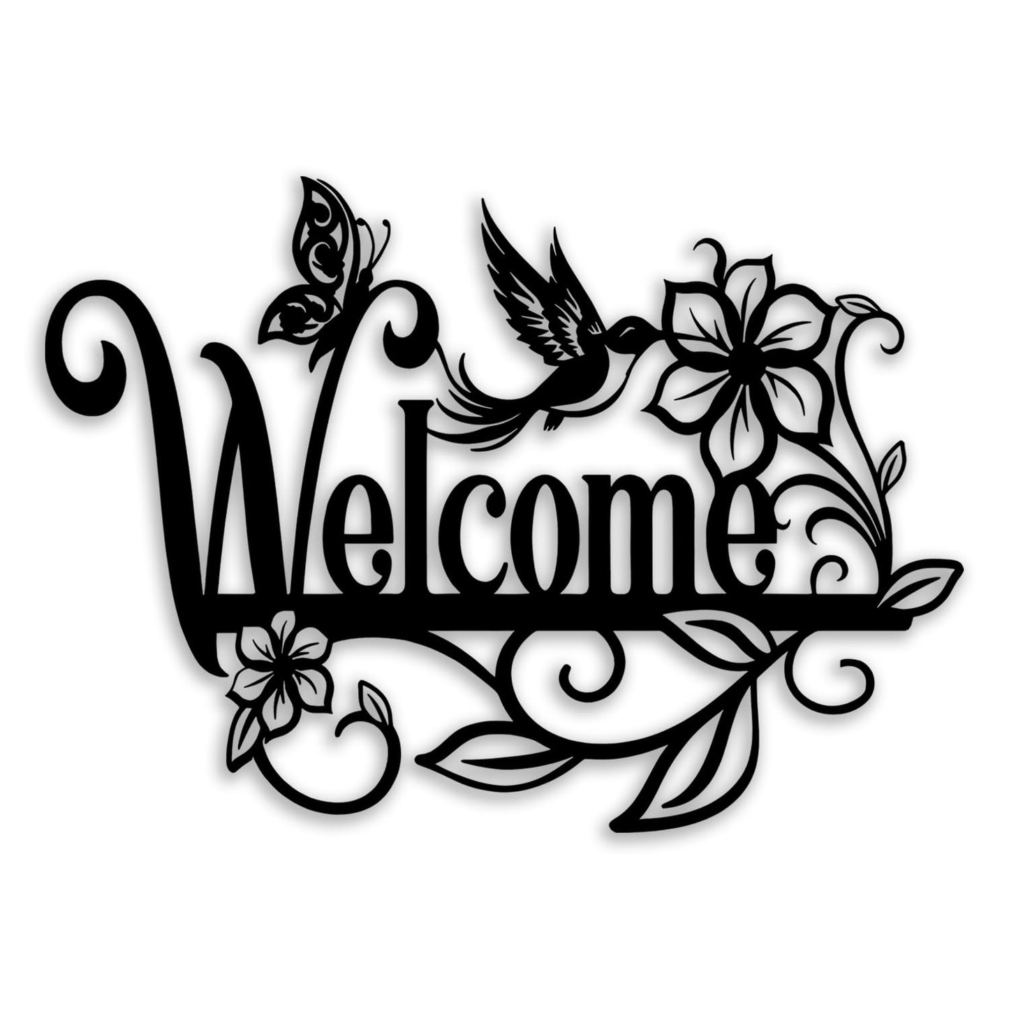 OPTYBVFD Welcome Sign Flower Butterfly Metal Wall Decor - Room Decor Wall Art Home Decor for Living Room, Outdoor, Garden, Farmhouse (Black)