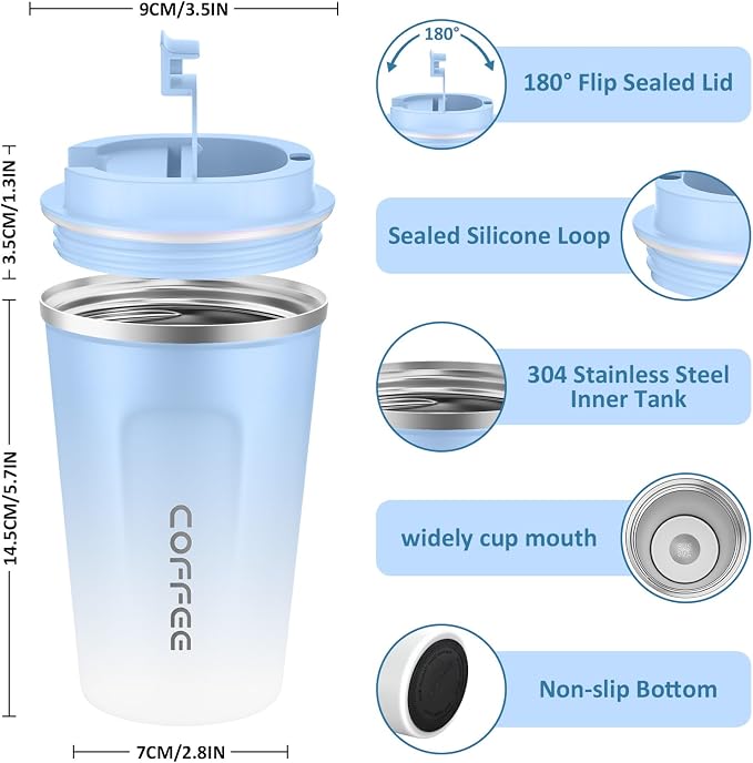 CS COSDDI 12 oz Stainless Steel Vacuum Insulated Tumbler - Coffee Travel Mug Spill Proof with Lid - Coffee Cups for Keep Hot/Ice Coffee,Tea and Beer