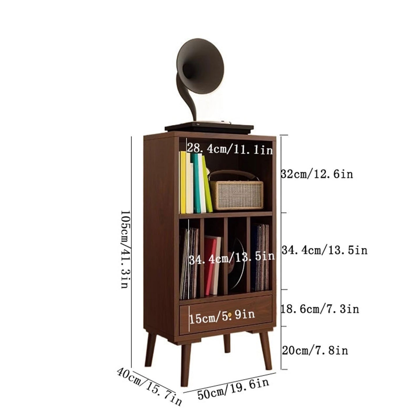 FURUIM2024M CD Record Storage Rack Wooden Vinyl Record Low Cabinet with Drawers Storage Unit Display Holder(Black)