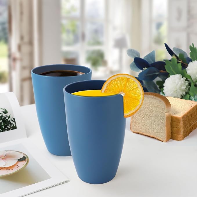 PYRMONT Wheat Straw Cups 20 Oz Alternative Plastic Cups Set of 6 Unbreakable Big Cups for Kitchen Dishwasher & Microwave Safe Large Water Cups for Coffee,Smoothie,Lemonade-Blue