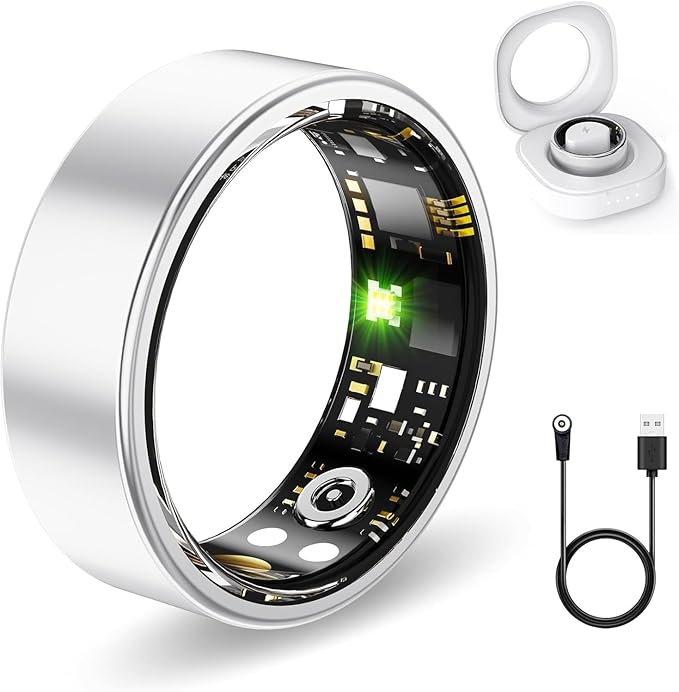 Smart Health Rings for Women Men, Fitness Tracker with Heart Rate, Blood Oxygen, HRV, Sleep Tracker, Step Tracker, No Subscription Fee, IP68 Waterproof Smart Ring for iphone & Android (Silver 13#)