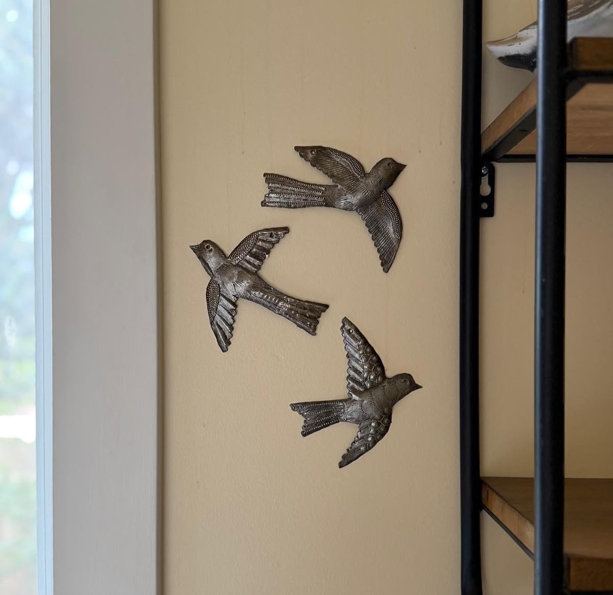 It's Cactus Set of 5 Small Birds Flying, Decorative Bird, Metal Wall Hanging Ornaments, Haitian Recycled Figurines, Nature Inspired 4 x 5 Inches