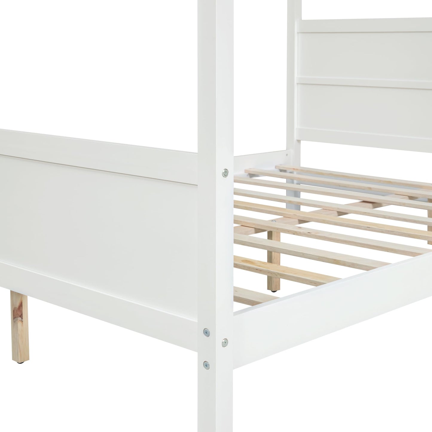GDFStudio Queen Size Canopy Bed Frame, Wood Platform Canopy Bed Queen with Headboard and Footboard, Four Poster Canopy Bed Frame with Slat Support, No Box Spring Needed, Easy Assembly, White