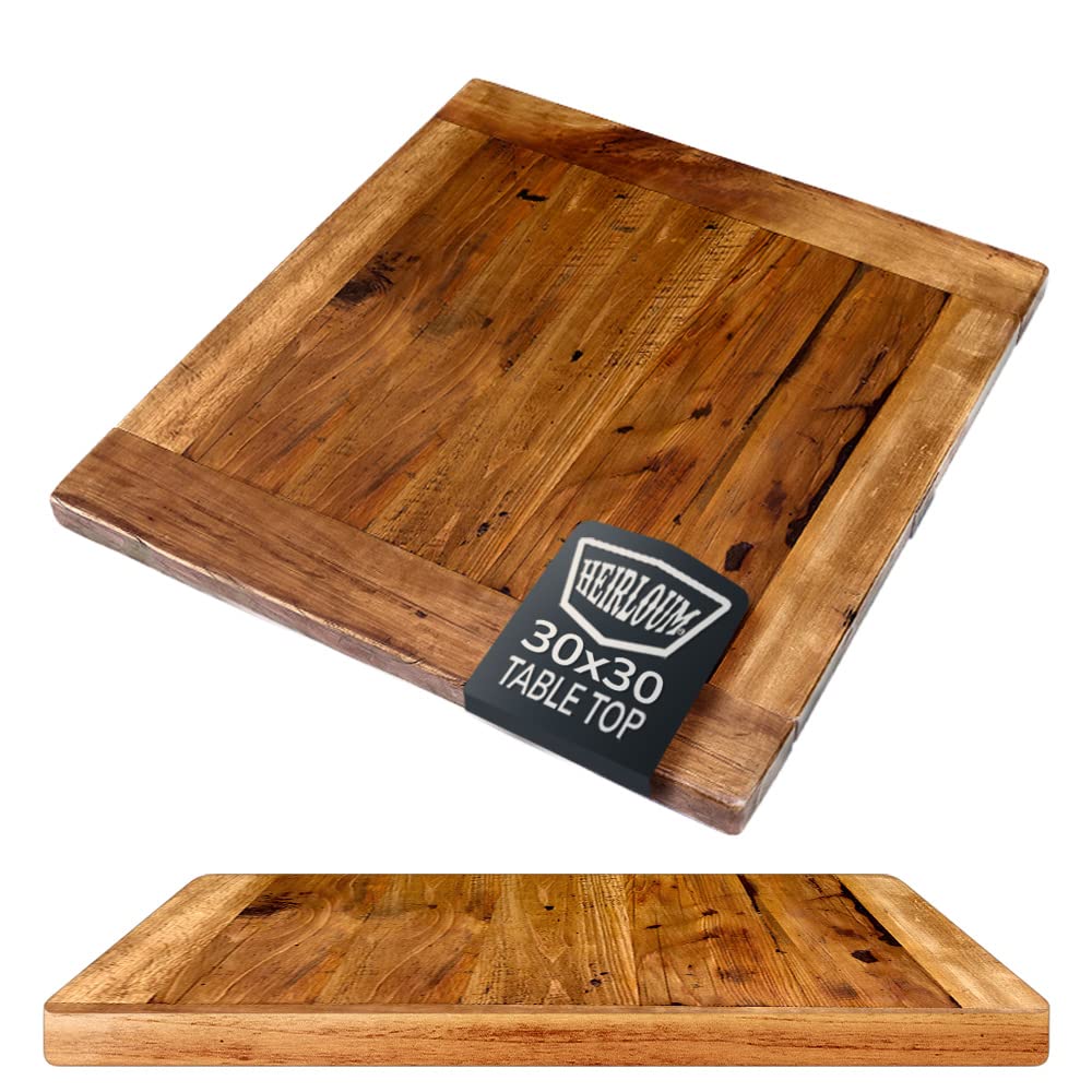 HEIRLOUM Reclaimed Wood Table Top - Rustic Recycled Solid Wooden Piece Perfect for Signs, Counters, Kitchens Table Tops (Reclaimed Wood Tabletop with Breadboard Ends, 30" x 30")