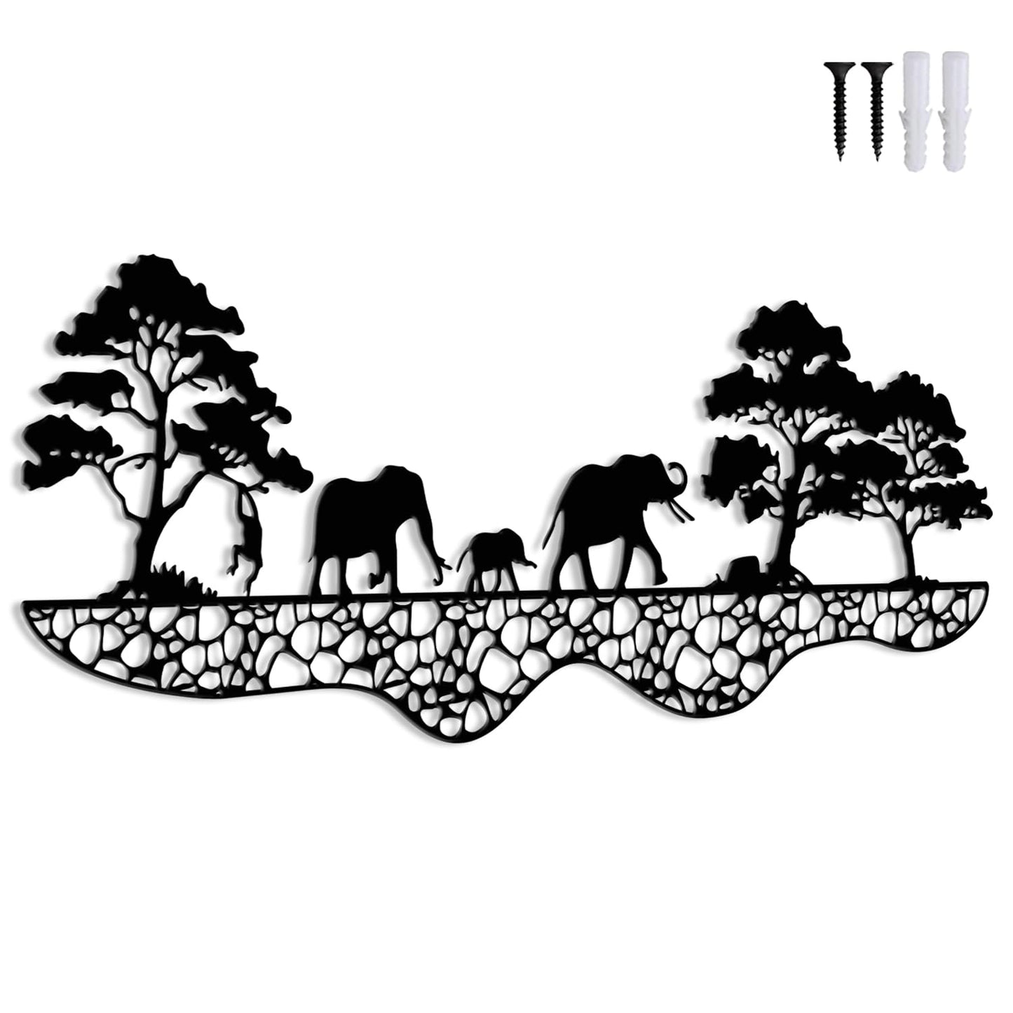 Maoerzai Elephant Family Metal Wall Art, Elephants Herd Metal Wall Decor, Modern African Wall Decor for Living Room & Home (Black - 16 x 8 Inch)