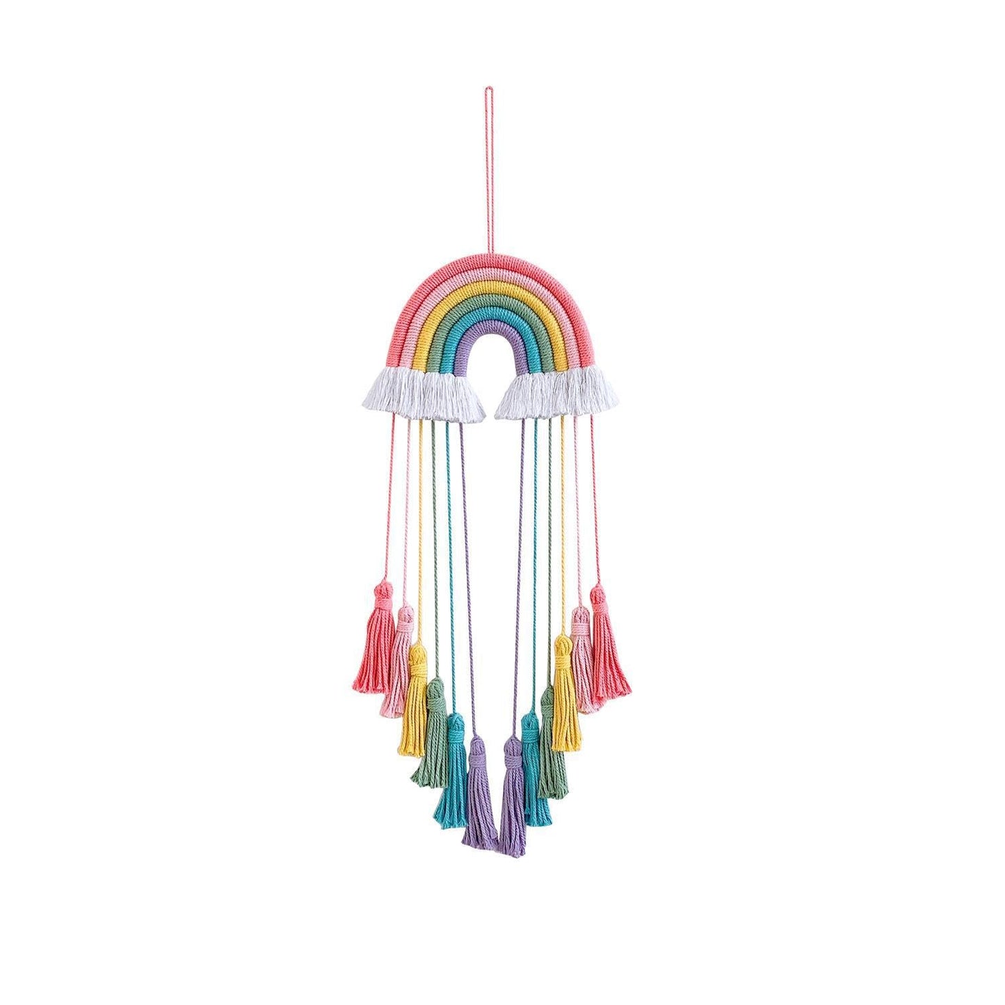 Hand-Woven Rainbow Dreamcatcher Rainbow Dreamcatcher Wall Hanging, Multicolor with Pink Tassels