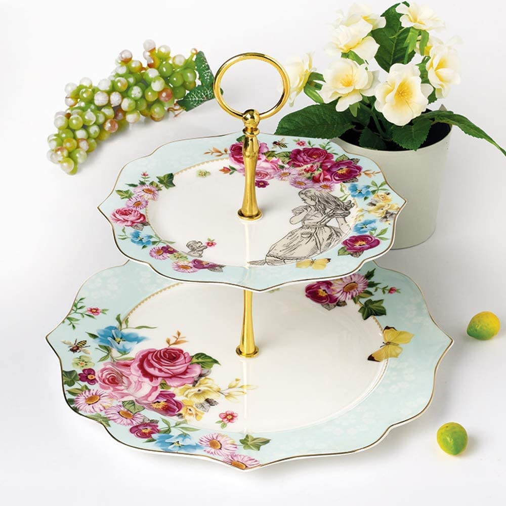 SOCOSY Elegant Flower Porcelain Cake Stand, Cupcake Tower, Dessert Stand Serving Tray Platter for Tea Party, Wedding, Birthday