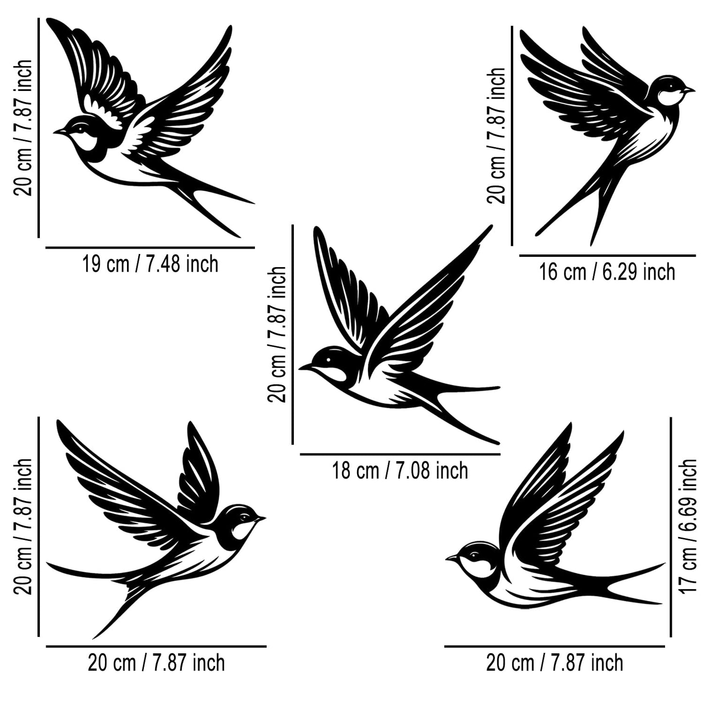 LIYOUYA 5 Pieces Metal Bird Wall Decor - Rustic Farmhouse Room Decor Simple Bird Flock Black Wall Art Home Decor for Living Room, Bedroom, Dining Room, Farmhouse (Black)