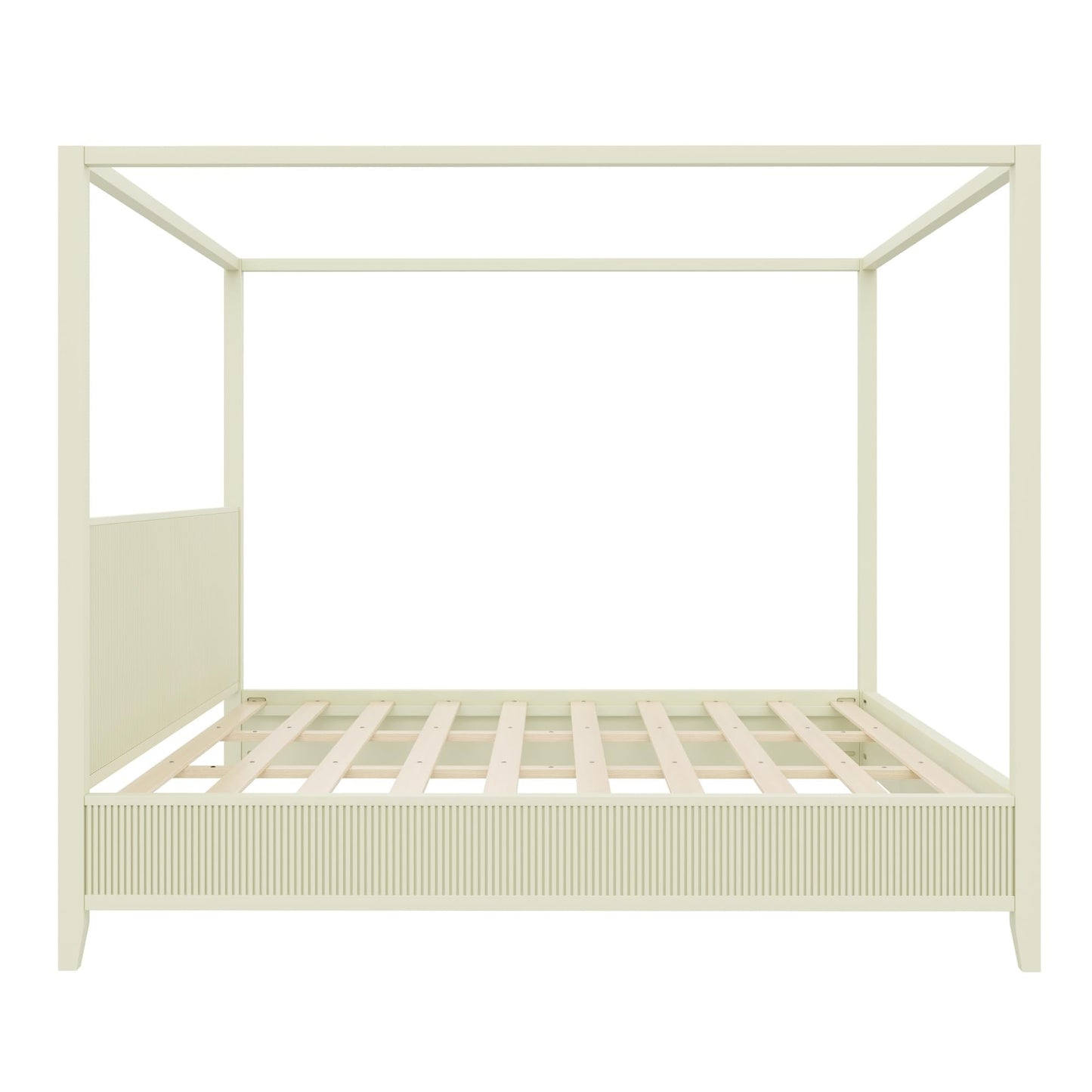 Merax Modern Luxury King Size Wooden Canopy Bed Frame with Headboard, Slats Support, Wood 4 Poster Bed Frame, No Box Spring Needed, Contemporary Bedroom Furniture, Beige
