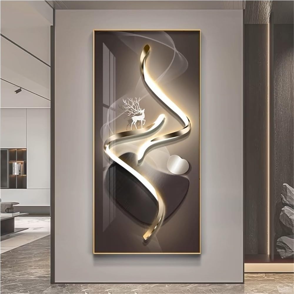 Metal Framed Wall Art, Led Wall Sculpture, Large Modern Abstract Vertical Living Room Wall Decor, Luxury 3d Wall Decor for Hallway Entryway, Office(C,50x100cm(19.7x39.4in))