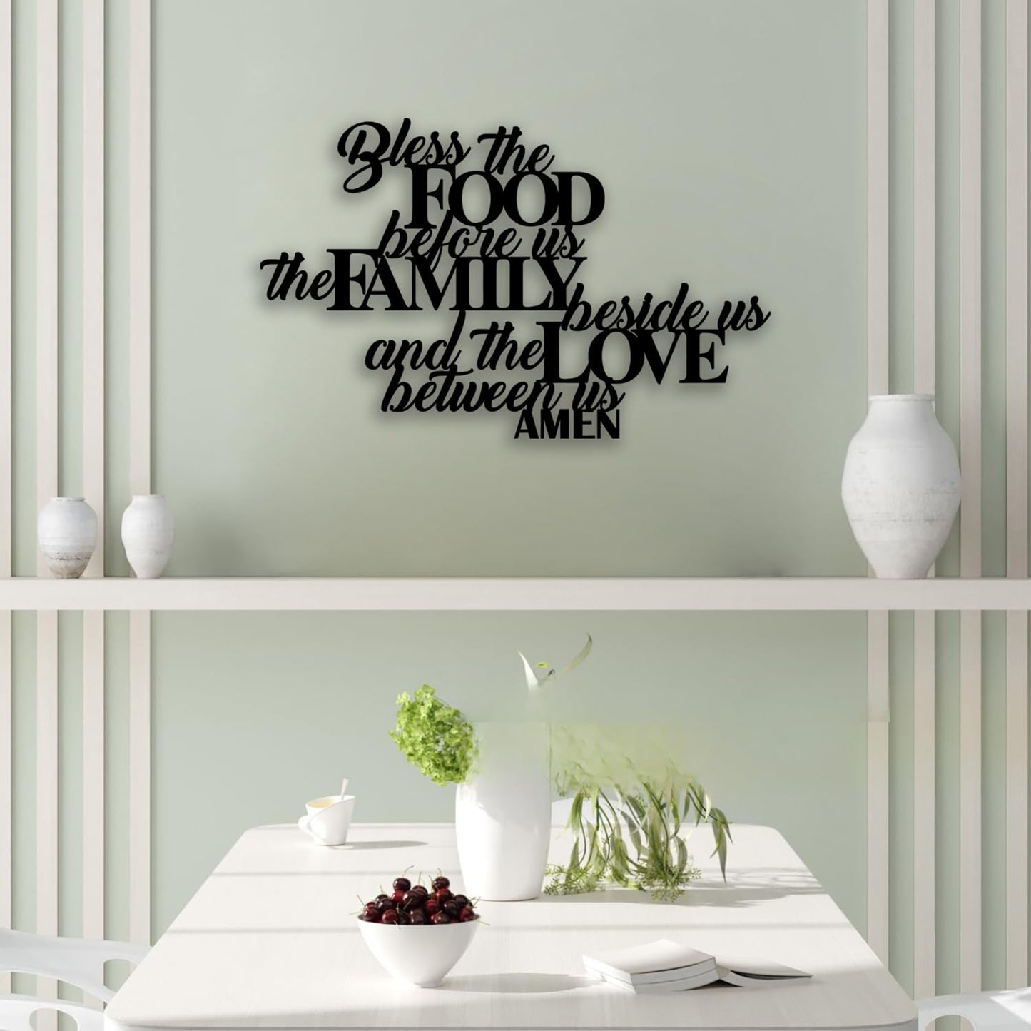 Bless the Food Metal Wall Decor - Scripture Room Decor Bible Quotes Wall Art Christian Home Decor for Living Room, Dining Room, Kitchen (Black)