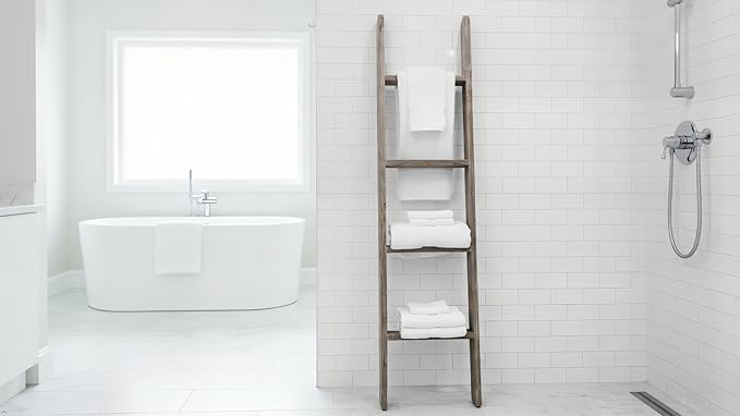 Rustic Revival | Barnwood Display Ladder – Farmhouse Decorative Ladder Made from Authentic Weathered Wood – Real Wood Leaning Ladder for Blankets, Towels & Rustic Décor