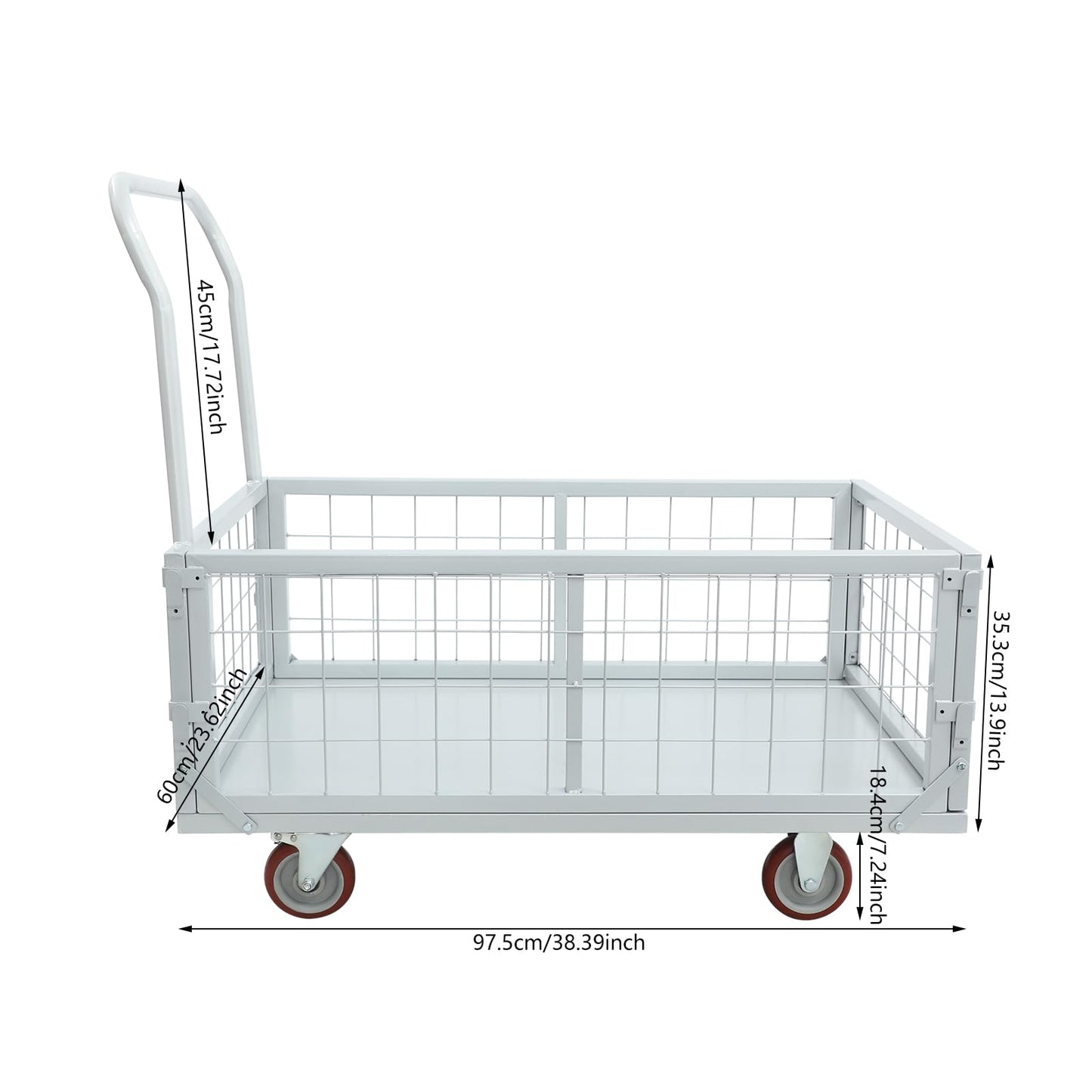 2200lbs Heavy Duty Platform Truck Cart, Steel Panel Truck, 4-in-1 Convertible, 38x23in Cage, Multi-Purpose Push Cart with Swivel & Brake Casters, for Groceries Garage Warehouse