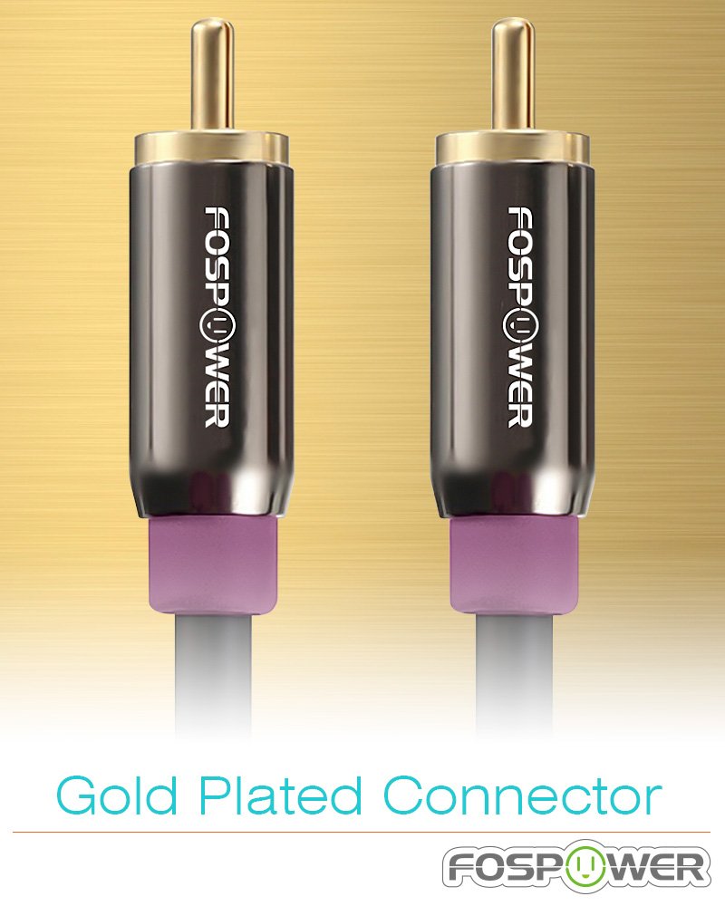 (10 24K FosPower Subwoofer Cable FT) RCA to RCA Audio Stereo Cable, Male to Male - Dual Shielded Cord | Gold Plated