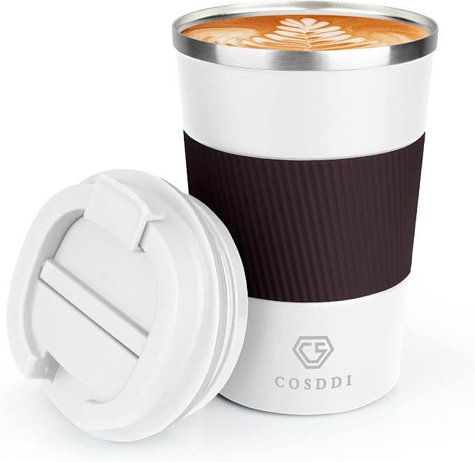 CS COSDDI 12 oz Stainless Steel Vacuum Insulated Tumbler - Coffee Travel Mug Spill Proof with Lid - coffee Cup for Keep Hot/Ice Coffee,Tea and Beer (3rd White)