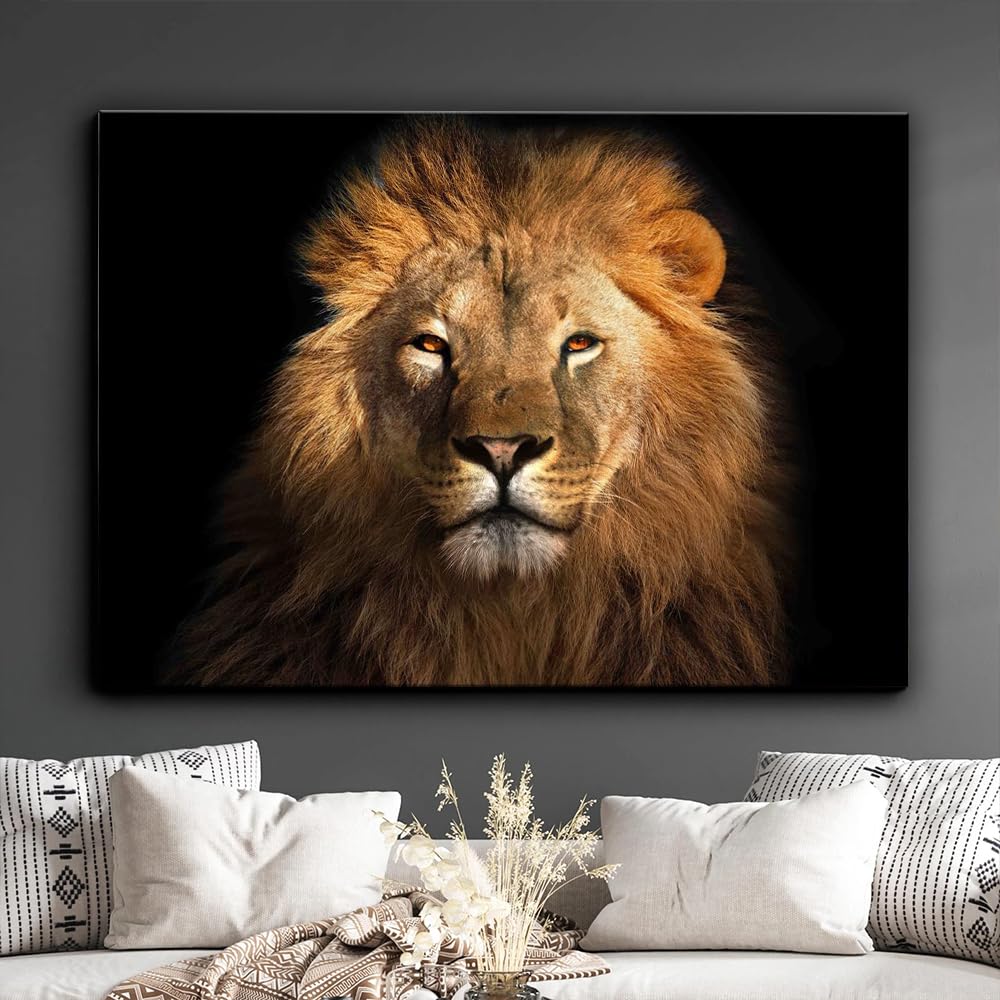 African Lion Wildlife Poster Canvas Art Print Wall Art Picture Indoor Bedroom Bathroom Living Room Garage Cafe Aesthetics Decor Ready To Hang (Framed,08x12 inch)