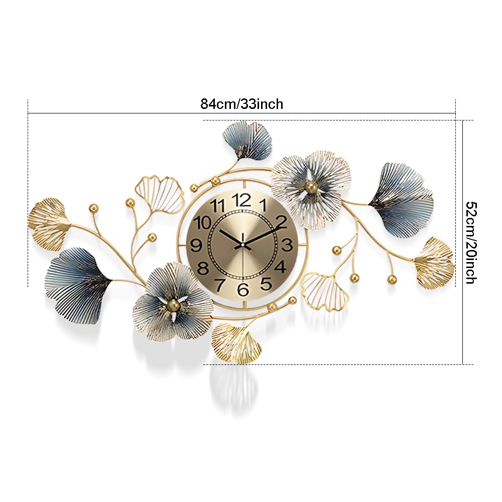 LJSCLDF Large Metal Wall Clocks with Led Light,Silent Creative Decorative Clock,3D Ginkgo Leaf Wall Clocks for Living Room Bedroom Kitchen Office Decor (33.6 X 20 inch)