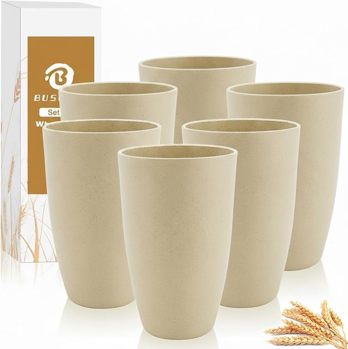 Wheat Straw Cups 20 OZ Large Capacity Set of 6, Unbreakable Drinking Cups Reusable, Alternative to Plastic CupSet, Dishwasher Safe Cups for Kitchen Water Tumblers (Beige)