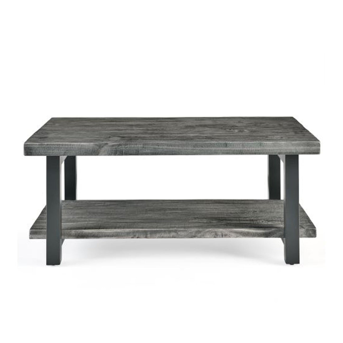 Pomona 42-Inch Rectangular Solid Wood Coffee Table with Storage Shelf & Metal Legs – Modern Rustic Industrial Living Room Table by Alaterre Furniture (Slate Grey)