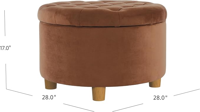 Homepop Home Decor | Button Tufted Velvet Round Storage Ottoman | Ottoman with Storage for Living Room & Bedroom, Spice Orange Velvet