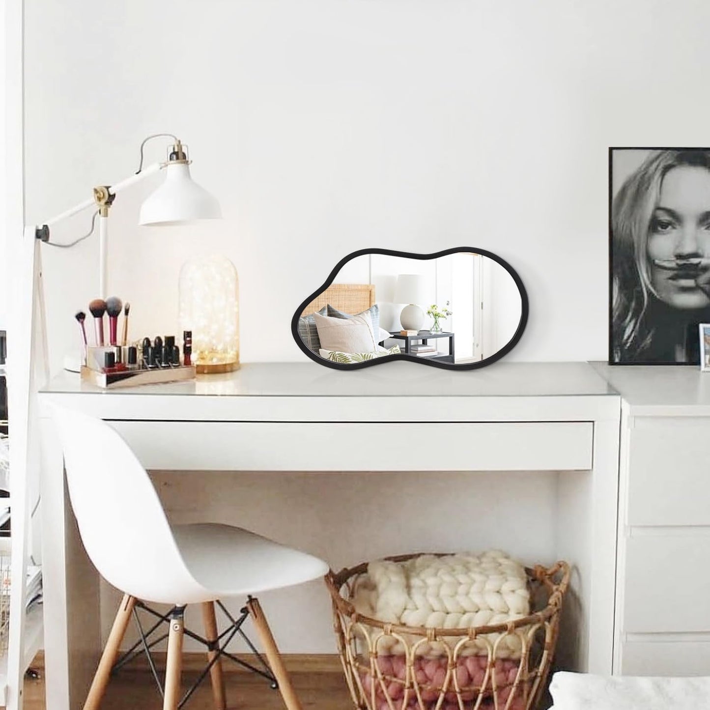 AAZZKANG Irregular Wall Mirror with Wood Framed Small Asymmetrical Black Hanging Mirrors for Bedroom Living Room Bathroom Entryway Dressing Room Decorative
