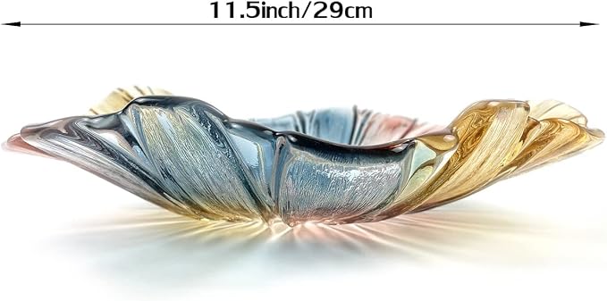 11.5-inch Crystal Glass Colorful Fruit Bowl Dessert Cake Candy Snack Plate,Art Sunflower-shaped,Large Size,Cool Design