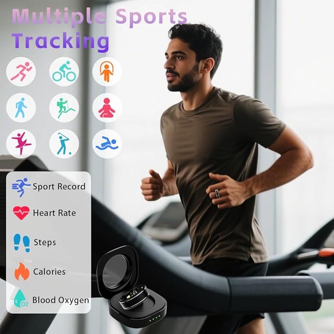 Activity Tracker Ring for Men ??Smart Ring with Heart Rate, SpO2, Blood Pressure, Sleep Monitoring, Step & Calorie Counter, 5ATM Waterproof, No Subscription Fee (Black, 8)