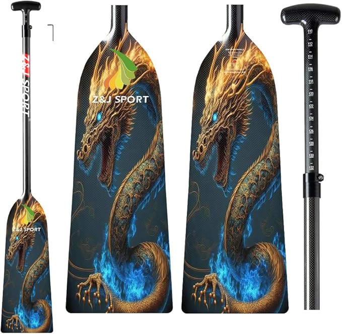 Z&J SPORT Adjustable Dragon Boat Paddle, IDBF Approved Carbon Fiber Paddle, Dragon Graphic Paddle with Adjuster for Dragon Boat Race with Adjustable T Handle