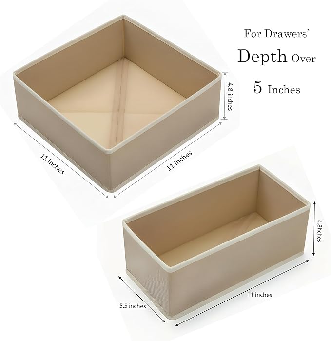Drawer Organizer for Clothes & Underwear - 6-Pack Fabric Storage Bins with Zipper Bottom | Bra Drawer Organizer & Sock Organizer for Dresser - Foldable Baby Clothes Organizer Set, Grey