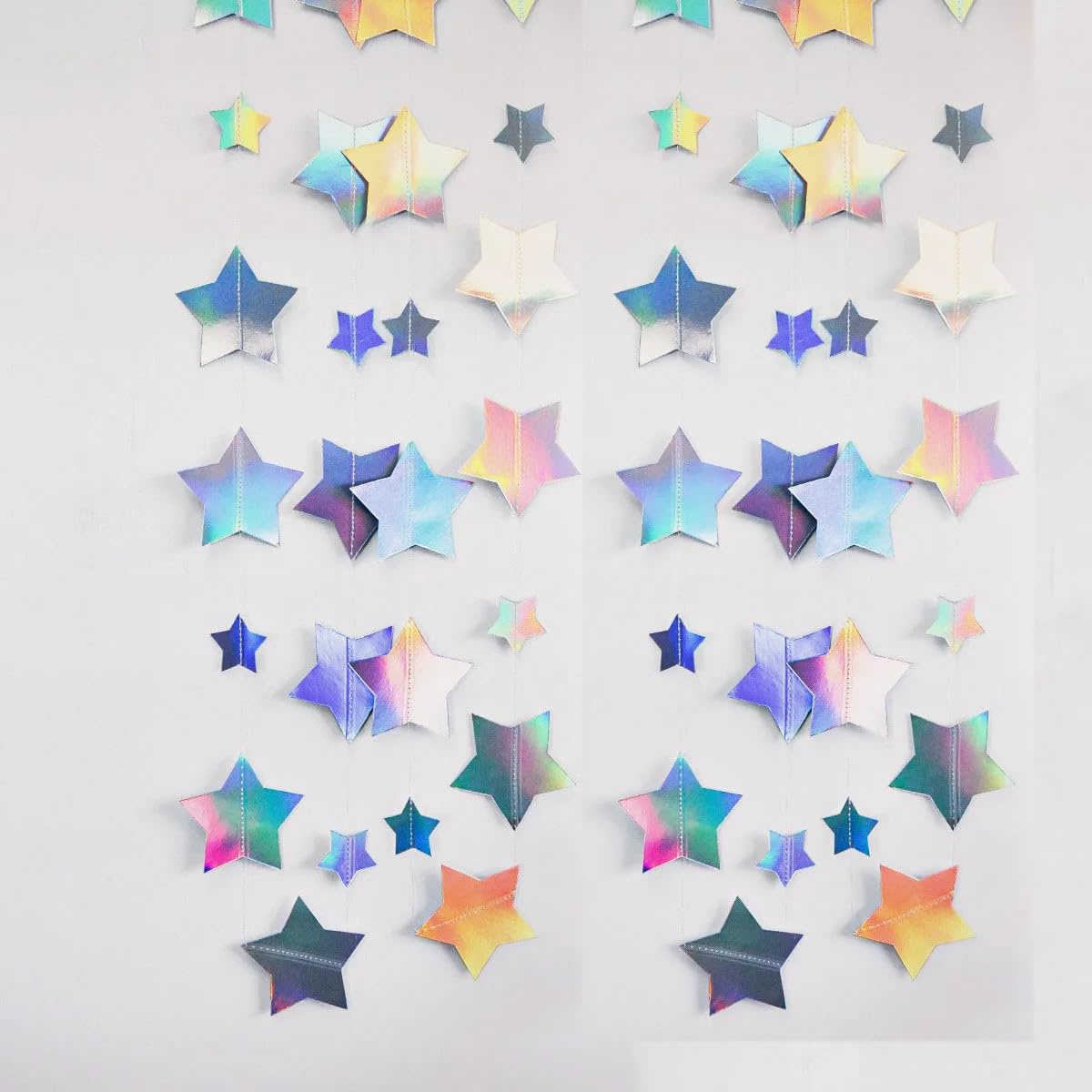 Iridescent Glitter Mixed Star Paper Garland Banner Décor 40 Feet Mixed Little and Large Twinkle Star Hanging Bunting Banner Backdrop for Wedding Baby Shower Birthday Graduation Disco Party Decorations