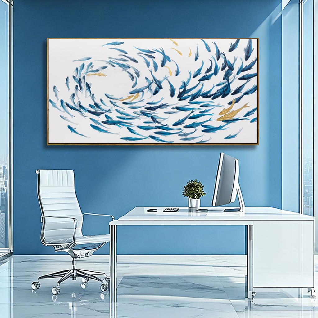 Canvas Wall Art Blue Fish Ocean Sea Framed Artwork Large Pictures Wall Decor Artwork Prints Poster Animal Arts 29"x58"for Living Room Office