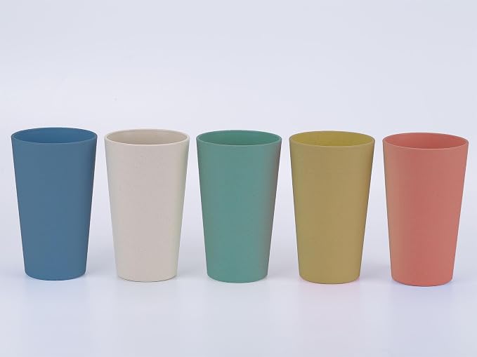 Wheat Straw Unbreakable Cup | 20 oz Reusable Water Drinking Glasses Sets of 10 | Lightweight Tumbler for Kitchen Outdoor | Dishwasher Safe, BPA Free, Eco friendly (20 oz, 10Pcs/Multicolor)