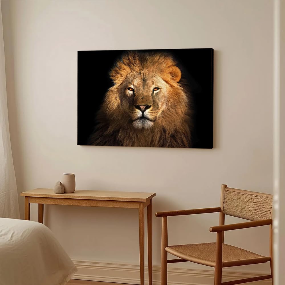 African Lion Wildlife Poster Canvas Art Print Wall Art Picture Indoor Bedroom Bathroom Living Room Garage Cafe Aesthetics Decor Ready To Hang (Framed,08x12 inch)