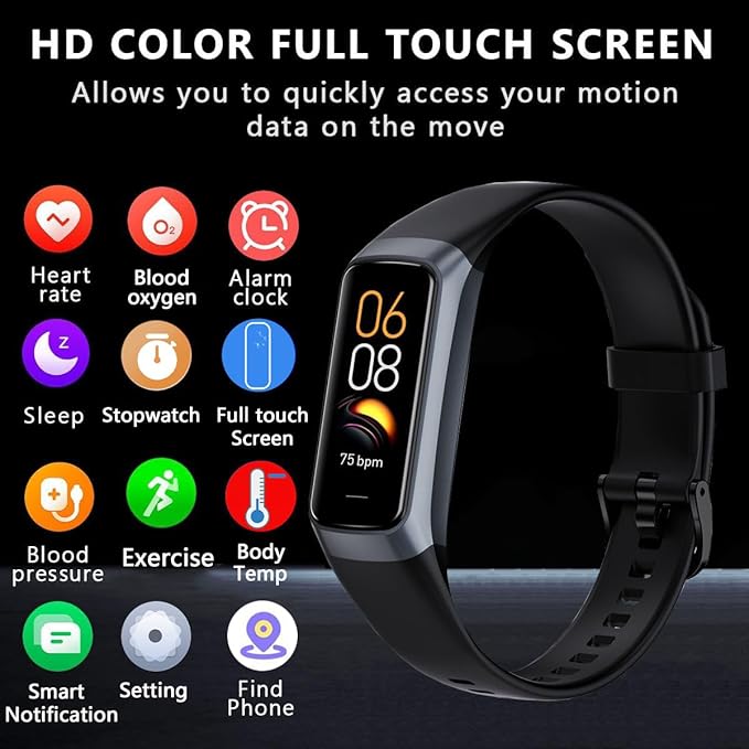 Fitness Tracker with Heart Rate/Blood Oxygen/Sleep Monitor, 20+ Sports Modes Smart Watches for Women/Men, Activity & Step Tracker Smart Watch for Android/iOS Phones (Black)