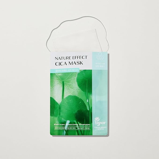LEADERS Nature Effect Cica Mask ??Hydrating & Soothing Face Mask with Cica & Tea Tree Extracts for Healthy Skin, Skin Calming & Moisturizing, Vegan & Plant-Derived, Sebum Control - 10 Sheets