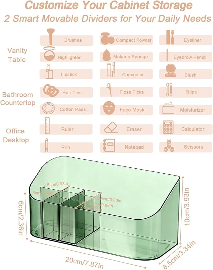 SUNFICON 2 Pack Makeup Trays Organizers Holders Cosmetic Display Cases Tabletop Desktop Vanity Countertop Bathroom Wall Cabinet Medicine Storage Boxes for Womens Ladies Girls Crystal Green
