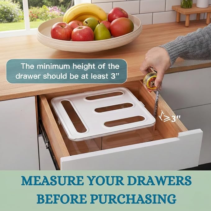 Food Storage Bag Organizer – 4-in-1 Plastic Baggie Organizer for Drawer | Fits Sandwich, Snack, Gallon, Quart & Slider Bags | Kitchen Storage Organizer | Wall & Drawer Mount