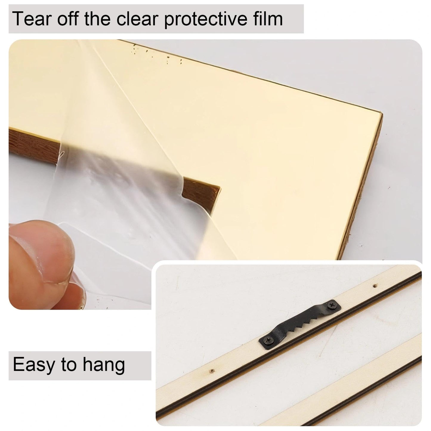 flangairy 2 Piece Gold Rectangular Wall Mirrors, 15.7×7 Inch Geometric Wooden Frame Acrylic Wall-Mounted Modern Mirror Decor for Bathroom Bedroom Living Room Office Farmhouse Home Decorations