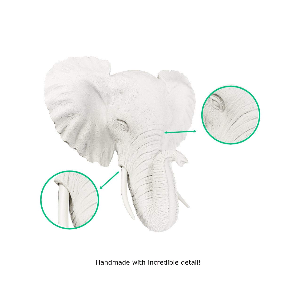WALL CHARMERS Mini White Faux Elephant Head Wall Hanging - 10" Faux Taxidermy Animal Head Wall Decor - Handmade Farmhouse Decor