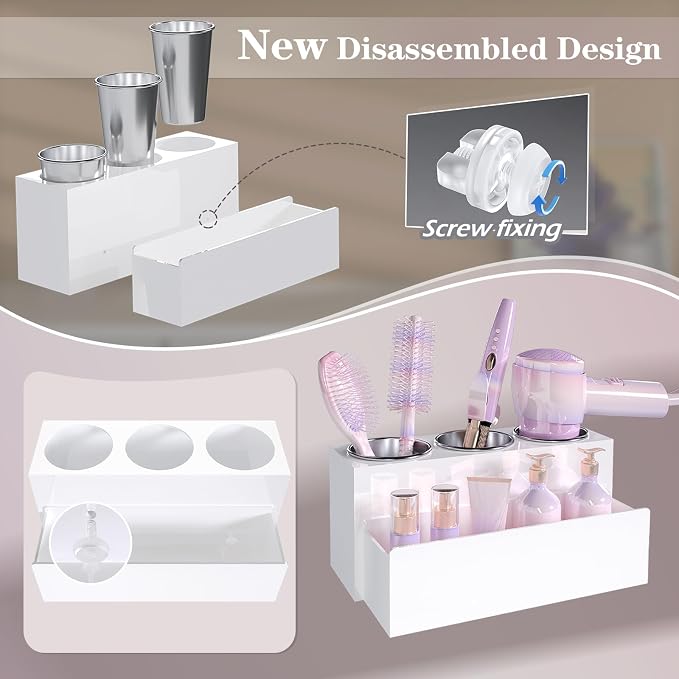 Hair Tool Organizer, Removable Blow Dryer Holder for Bathroom, Hot Tools Organizer For Hair Dryer, Blow Dryer, Curling Iron, Hair Straightener, Bathroom Countertop Organizer, Glossy White