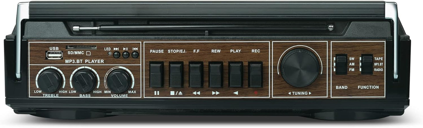 Audiobox 2 MP3 Cassette 3.5mm Retrobox Bluetooth Boombox Speaker - Way Boombox System with AM/FM/SW Radio, Playback